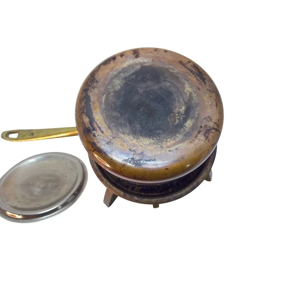 Vintage Paul Revere Copper Fondue Set Brass Stand USA Limited Edition MCM
